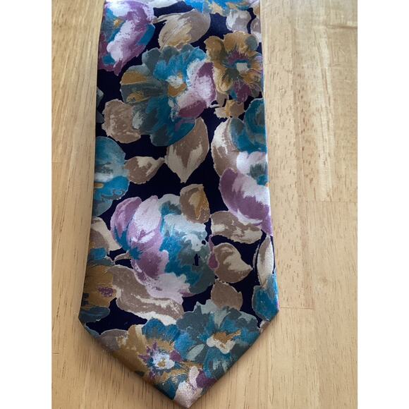 Christian Loren Mens Tie Black Floral 100% Silk Designer Floral Art Necktie - Picture 2 of 6